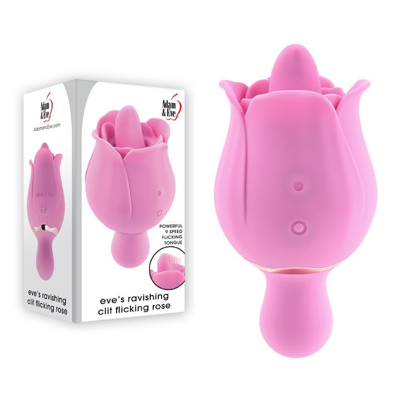 Adam & eve - eves ravishing click flicking rose - Product front view and box front view | Flirtybay.com.au